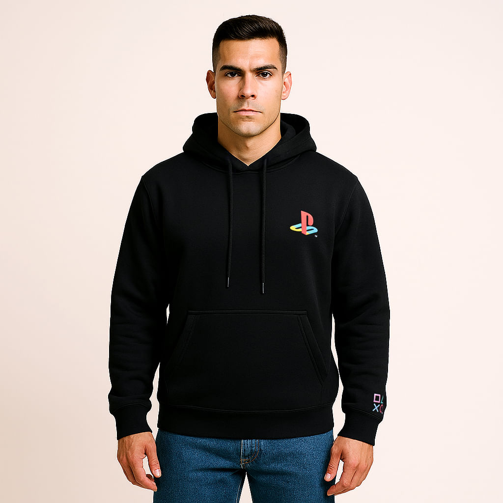 Polera Negra Logo PlayStation Clásico Caballero Talla M