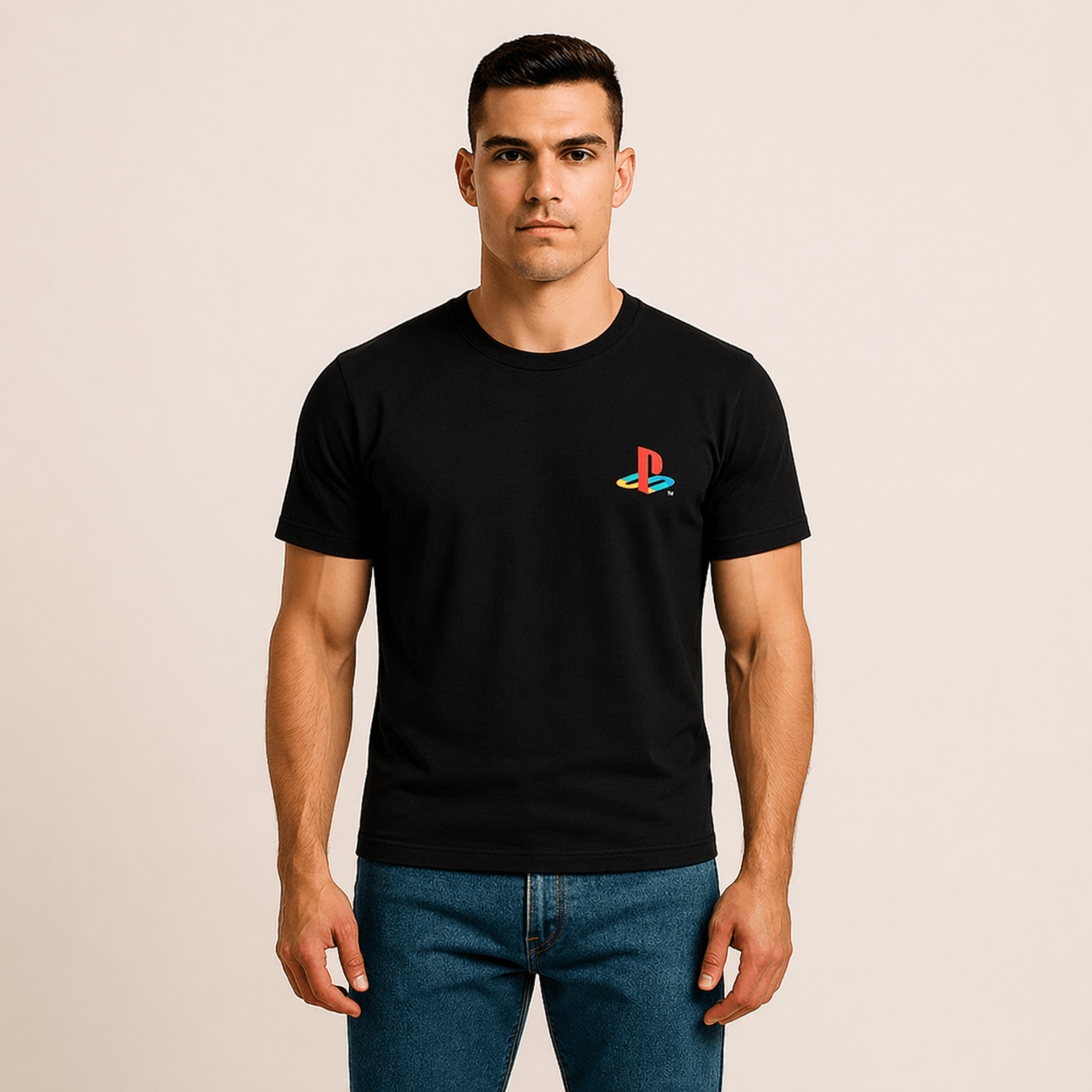 Polo Negro "Player One" PlayStation Caballero Talla S