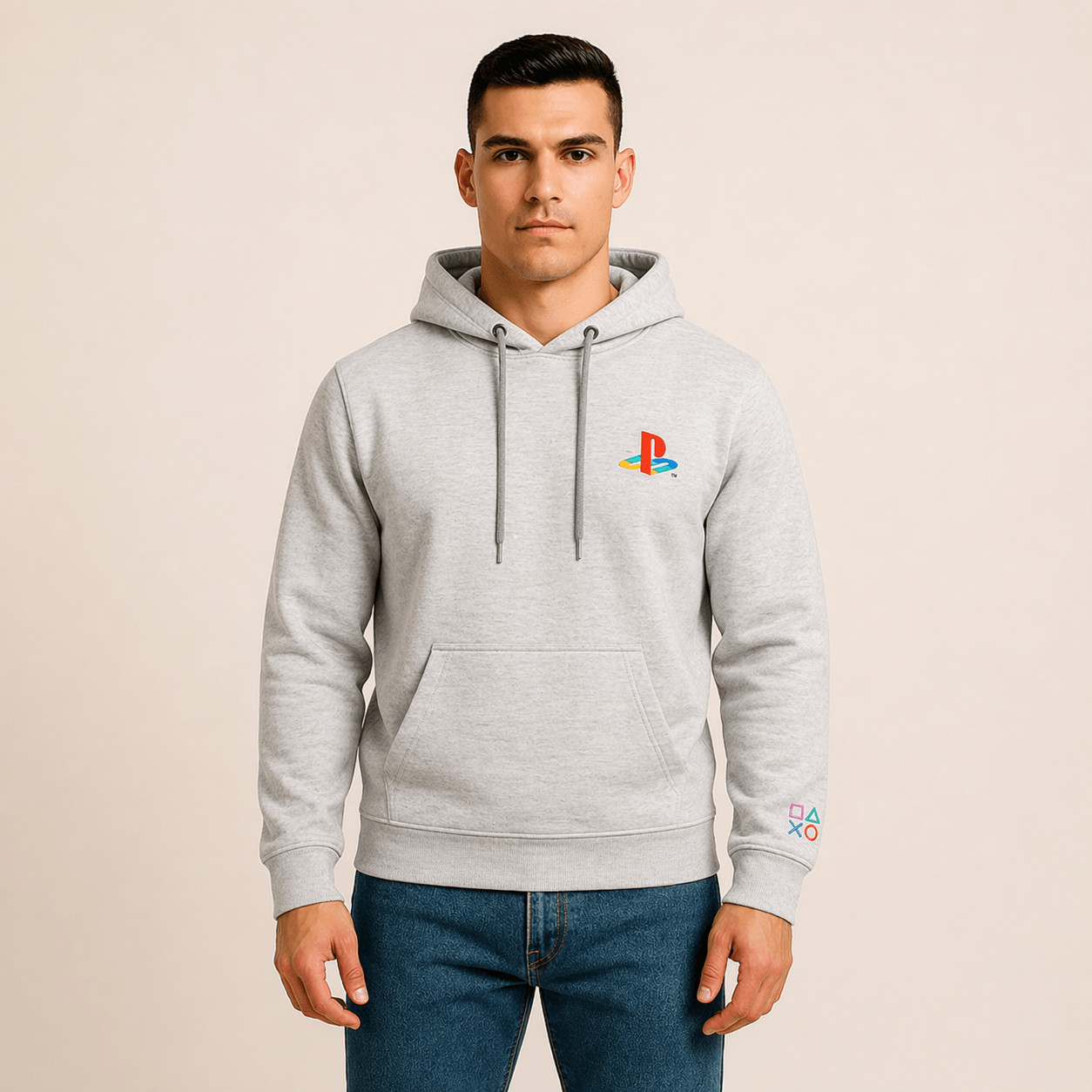 Polera Gris Logo Retro PlayStation Caballero Talla M